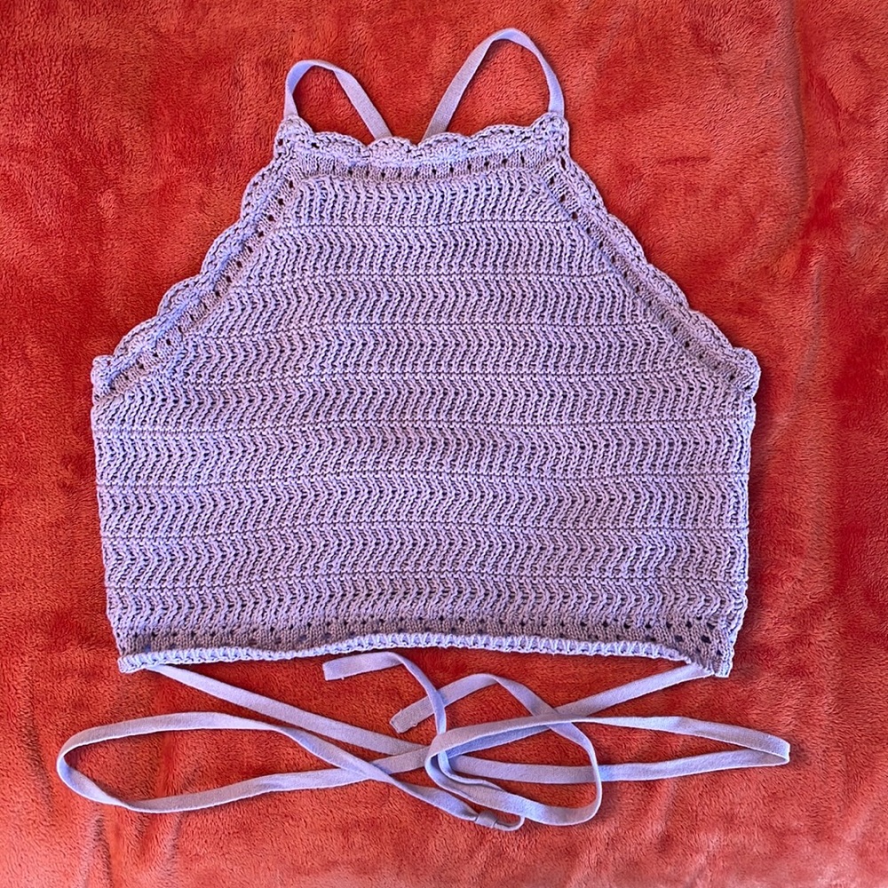 Lavender Purple Crotchet Halter Hollister Crop Top